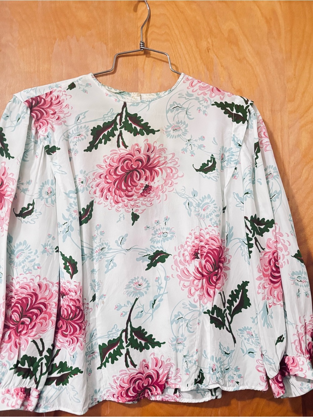 Vintage Pink Floral Puff-Sleeve Blouse